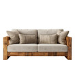 © Anutha - Elegant Wooden Sofa with Plush Beige Cushions on Transparent Background