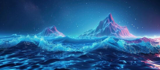 Wall Mural - Digital Ocean with Glitching Mountains