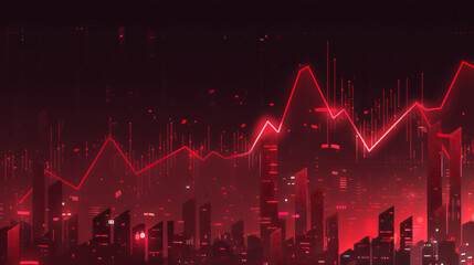 Poster - City skyline depicted in abstract digital art with financial growth charts overlaid