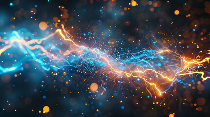 Aufkleber - Energetic electric blue and orange lines on a bokeh particle background