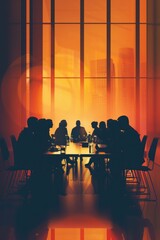 Wall Mural - People gathered around a table, possibly discussing or working together