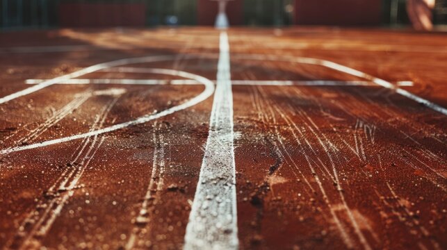A tennis court with a white line painted on it, suitable for sport or fitness images