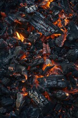 Wall Mural - A close-up shot of a pile of burning charcoal and flames