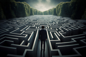 Business Challenge - A businessman at the entrance to a maze