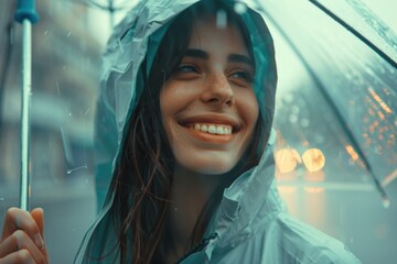 Sticker - A person standing under an umbrella during rainy weather, suitable for use in various contexts such as travel, lifestyle or weather-themed images