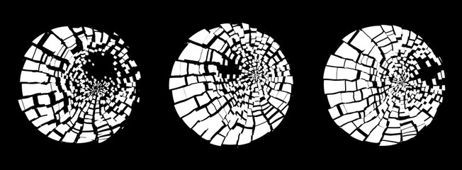 Poster - Broken Glass Circles with Cracks. Abstract Comic Book Flash Explosion Blast Radial Lines. Shattered, Fractured and Broken Geometric Circles. Damaged Texture. Vector Illustration.