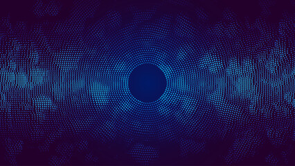 Leinwandbilder - Abstract Digital Circles of Particles with Noise. Futuristic Circular Sound Wave. Big Data Visualization. 3D Virtual Space VR Cyberspace. Vector Illustration.