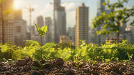 Canvas Print - Building sustainability through renewable energy construction, wide shot of a construction site with renewable energy sources, clear and bright, natural environment