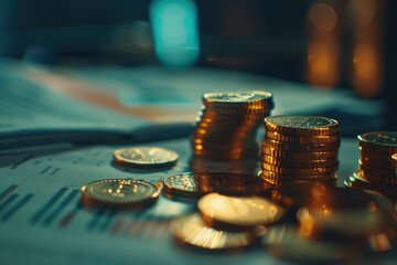 Canvas Print - A stack of coins placed on a surface, possibly for counting or storing