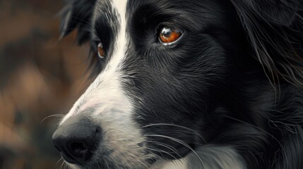 Sticker - Close up shot of a black and white dog's face with expressive eyes and nose