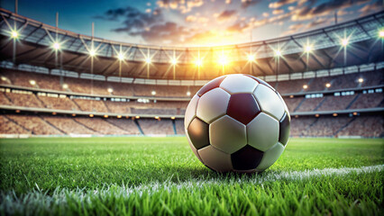 a  black and white soccer ball on the green grass of the pitch