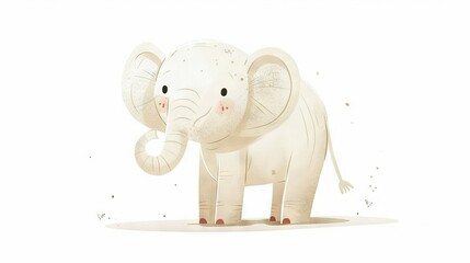 Wall Mural -   Elephant on white background, adjacent to white wall with text