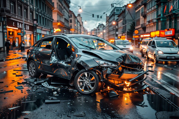 Wall Mural - Car crash dangerous accident on the road