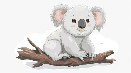 Poster -   A sketch of a koala perched on a tree limb with open eyes and a grin on its face