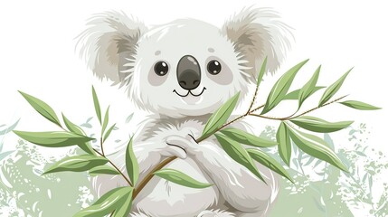 Sticker -   A koala bear perched high in a tree, its furry arms extended to grasp the leafy branches adorning its neck