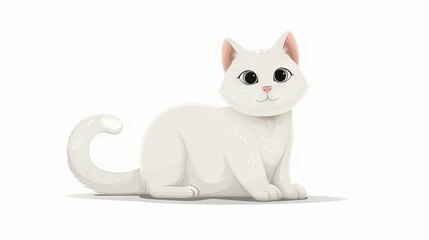 Wall Mural -  A white cat on the ground, appearing sad and gazing into the camera