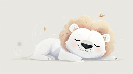 Canvas Print -   A white lion lies down, eyes closed, head resting on the ground