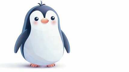 Wall Mural -   A cartoon penguin with a red nose and a black and white nose, standing on a white background