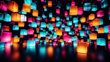 Wall Mural - a vibrant abstract background with overlapping translucent boxes of various sizes and colors, creati