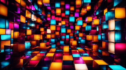 Wall Mural - a vibrant abstract background with overlapping translucent boxes of various sizes and colors, creati