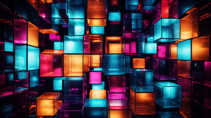Wall Mural - a vibrant abstract background with overlapping translucent boxes of various sizes and colors, creati