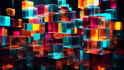 Wall Mural - a vibrant abstract background with overlapping translucent boxes of various sizes and colors, creati