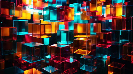 Wall Mural - a vibrant abstract background with overlapping translucent boxes of various sizes and colors, creati