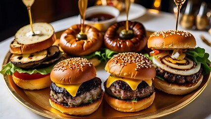 grand feast fit for a king, with a table overflowing with gourmet burgers of all kinds