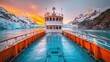 © IRStone - Tourist boat with viewing space with glacier at the background, Travel to unique places idea