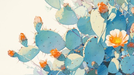 Wall Mural - An exquisite watercolor illustration showcasing the composition of a cactus flower delicately painted by hand