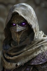 Hooded character with glowing eyes exuding an aura of mystery and magic in a dark fantasy setting