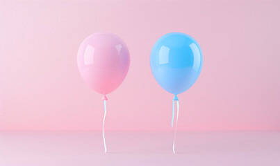 Wall Mural - pink and blue balloons floating on a gentle pink gradient background