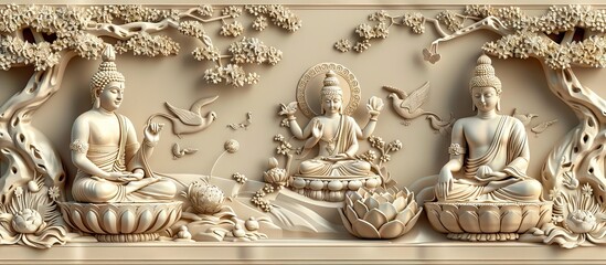 3d Hindu ancient religious buddha Wallpaper Background golden art for digital printing wallpaper, mural, custom design wallpaper. AI generated illustration