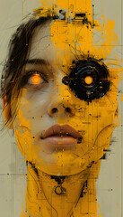 Wall Mural - a close up of a woman s face with yellow paint on it