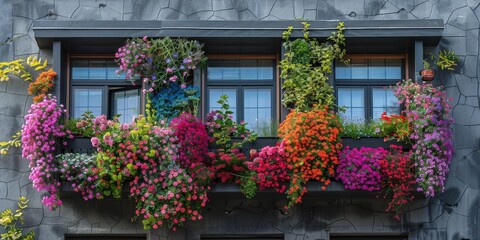 Wall Mural - A balcony covered in an abundance of vibrant flowers