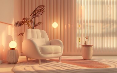 Wall Mural - Modern interior design of a living room with pastel colors,