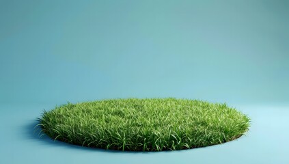 Wall Mural - green podium with grass on a blue background