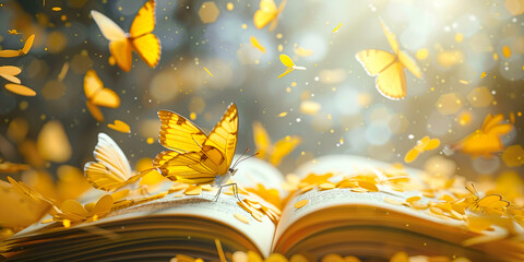 Open book with yellow butterflies