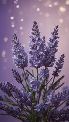 Ethereal lavender burst on lilac background with periwinkle tones, sparkling backdrop.