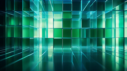 Wall Mural - a minimalist abstract background with a grid of evenly spaced, semi-transparent boxes in shades of b