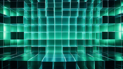 Wall Mural - a minimalist abstract background with a grid of evenly spaced, semi-transparent boxes in shades of b