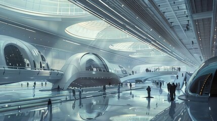 futuristic transportation hub with magnetic levitation