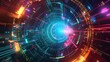 © harkamat - Technology digital circle style HUD interface display time machine neon light Background wallpaper AI generated image