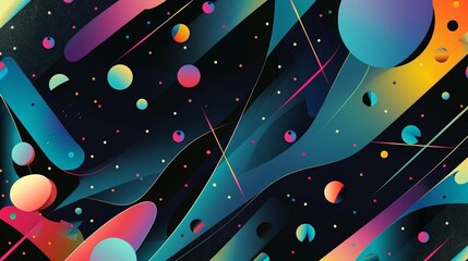 Wall Mural - Geometric shapes against a dark blue and black gradient background.