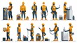 © Pattarin - Vector illustration set of electrical workers. Illustration for website, landing page, mobile app, poster and banner. Trendy flat vector illustration
