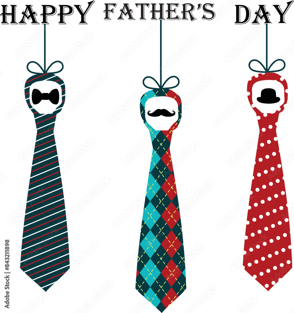Happy Father's Day background template with man three tie. Vector ...