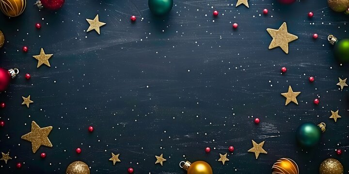 christmas background with golden stars and colorful balls

