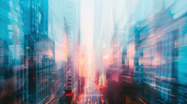 Abstract blurred image of buildings in the city, banner background, created by ai