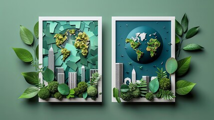 Wall Mural - Two modern card with ESG concept. Postcard about environmental, social governance and environmental sustainability. Vector illustration in flat style