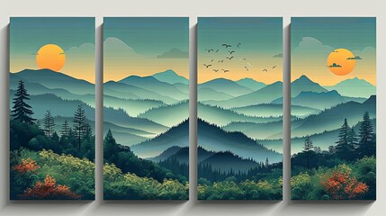 Wall Mural - Two modern card with ESG concept. Postcard about environmental, social governance and environmental sustainability. Vector illustration in flat style